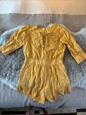 Tularosa Mustard Yellow Lace-Up Girls' Romper